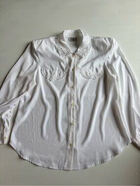 Vintage Jessica White Lace Collar Blouse Size 14 Secretary Chic